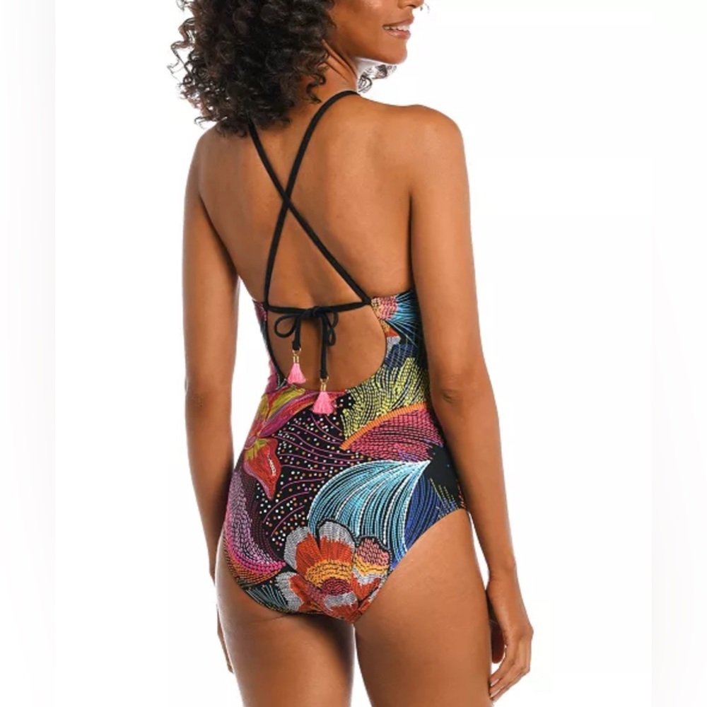 La Blanca Women's Sunlit Soirée High Neck Keyhole One Piece Swimsuit New Size 14 - Picture 2 of 10